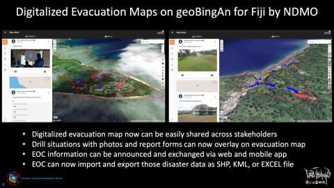Carte d'évacuation digitalisée sur geoBingAn pour Fiji par NDMO