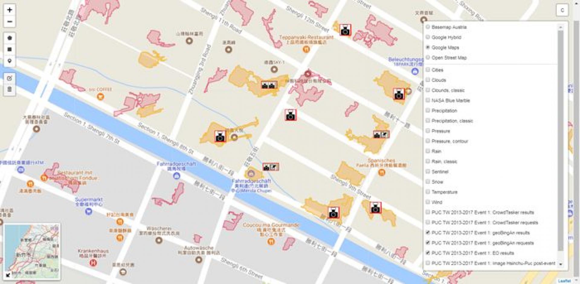 Zones problématiques simulées identifiées dans des images satellite et vérifiées par des bénévoles