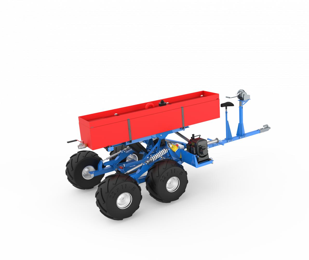 Self leveling rescue vehicle With 200 L water tank to put down small fires in rough terrain